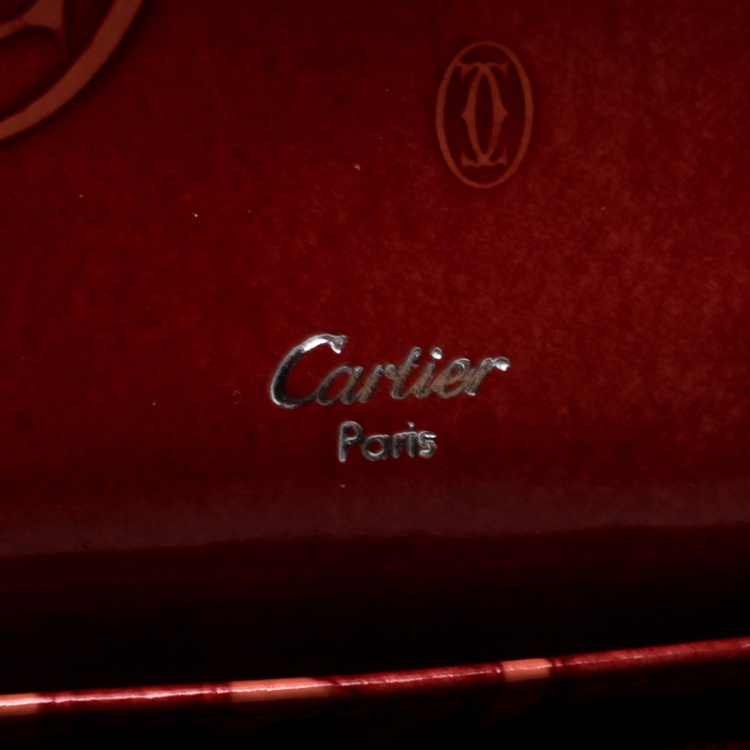 Pre Owned Cartier Red Leather Double C Logo Continental Wallet