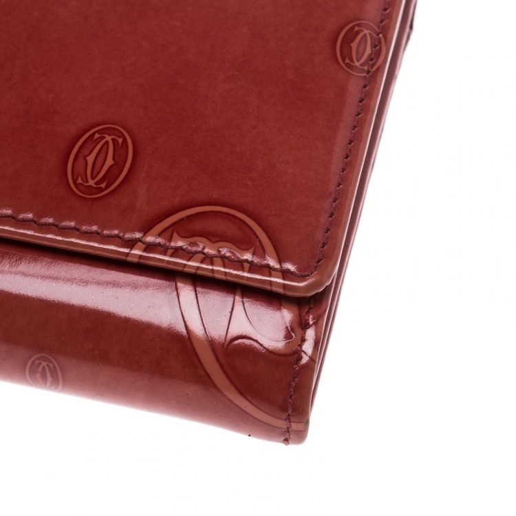 Pre Owned Cartier Red Leather Double C Logo Continental Wallet