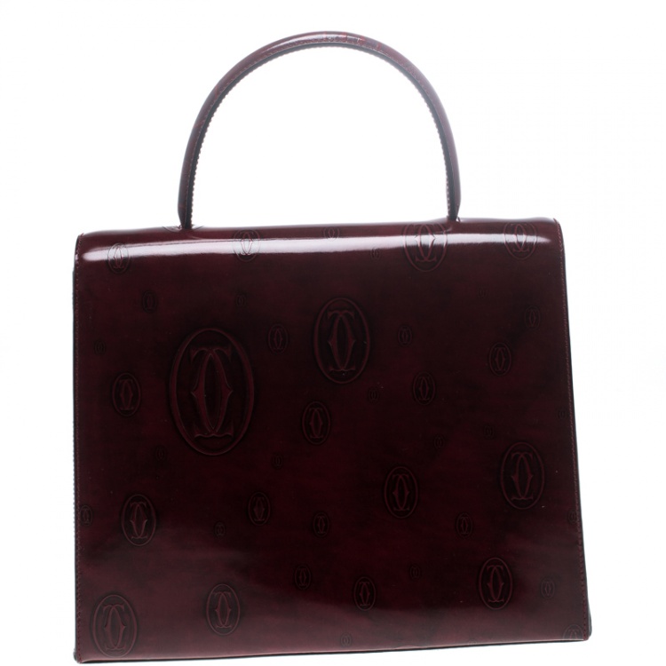 Pre Owned Cartier Bordeaux Patent Leather Happy Birthday Top Handle Bag