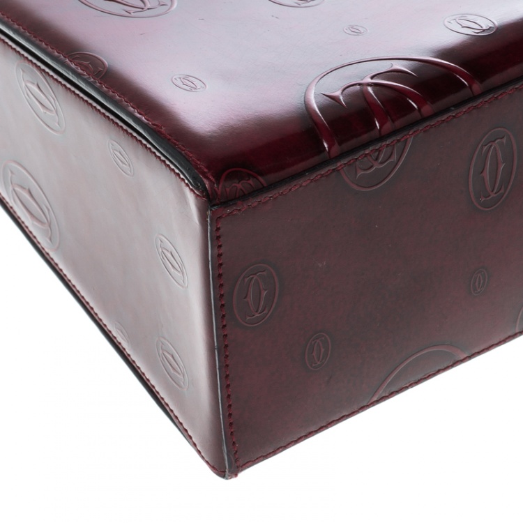 Pre Owned Cartier Bordeaux Patent Leather Happy Birthday Top Handle Bag