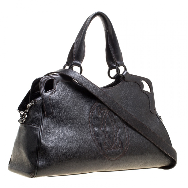 Pre Owned Cartier Dark Brown Leather Small Marcello De Cartier Top Handle bag