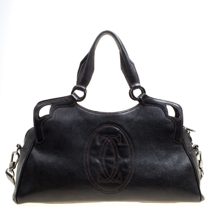 Pre Owned Cartier Dark Brown Leather Small Marcello De Cartier Top Handle bag