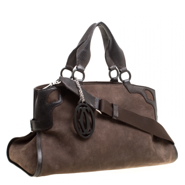 Pre Owned Cartier Brown Suede Nubuck Medium Marcello de Cartier Bag
