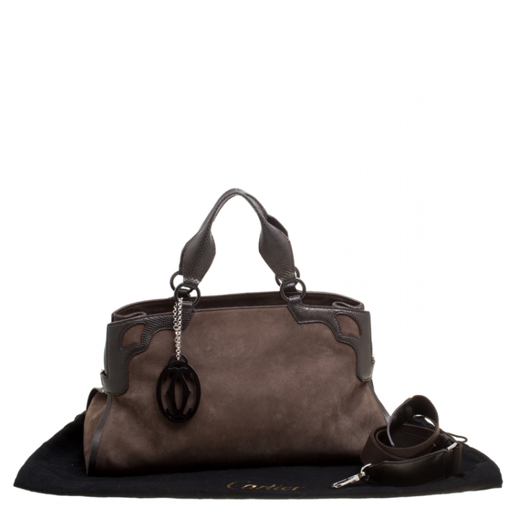 Pre Owned Cartier Brown Suede Nubuck Medium Marcello de Cartier Bag