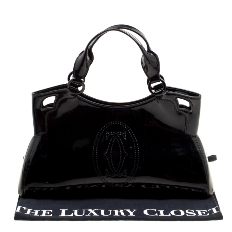 Pre Owned Cartier Black Patent Leather Small Marcello De Cartier Tote