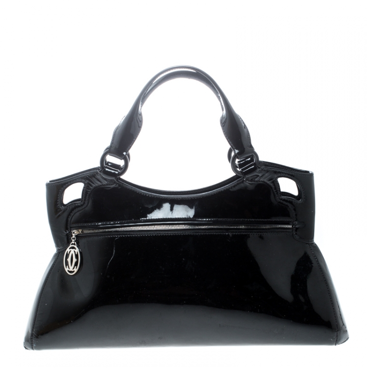 Pre Owned Cartier Black Patent Leather Small Marcello De Cartier Bag