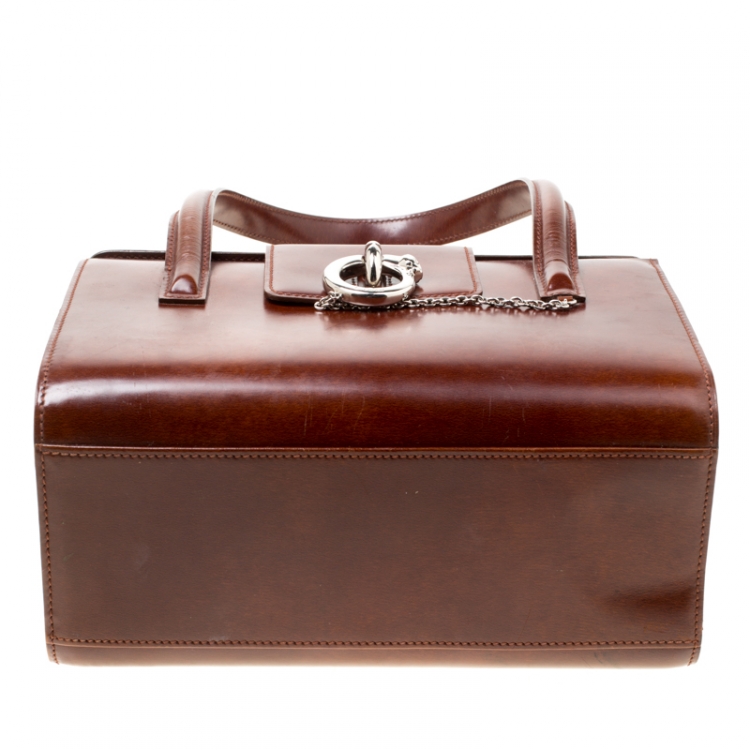 Pre Owned Cartier Brown Patent Leather Panthere Box Satchel