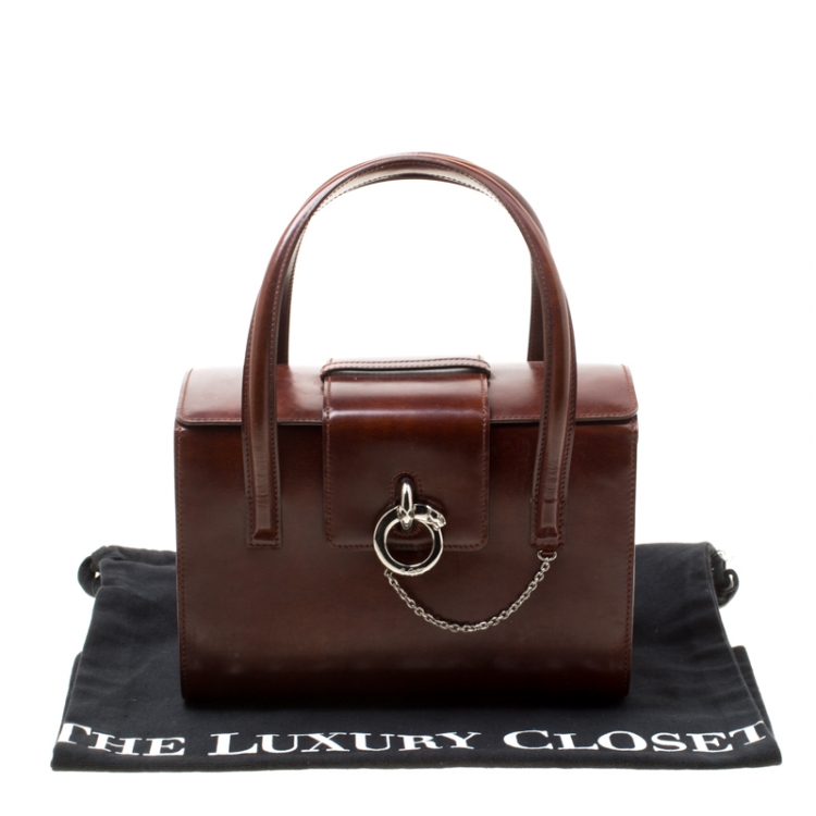 Pre Owned Cartier Brown Patent Leather Panthere Box Satchel