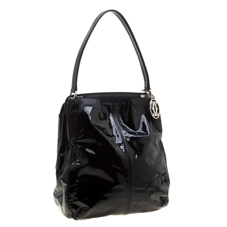 Pre Owned Cartier Black Patent Leather Marcello de Cartier Bag
