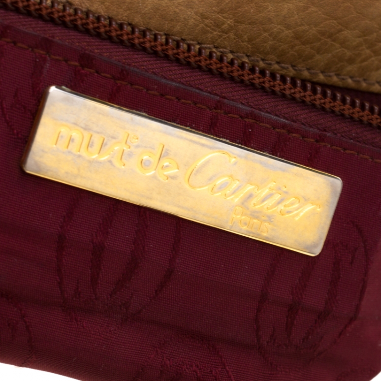 Pre Owned Cartier Tan/Burgundy Leather Must De Cartier Shoulder Bag