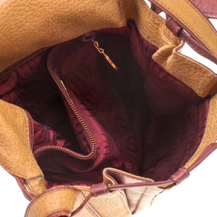 Pre Owned Cartier Tan/Burgundy Leather Must De Cartier Shoulder Bag