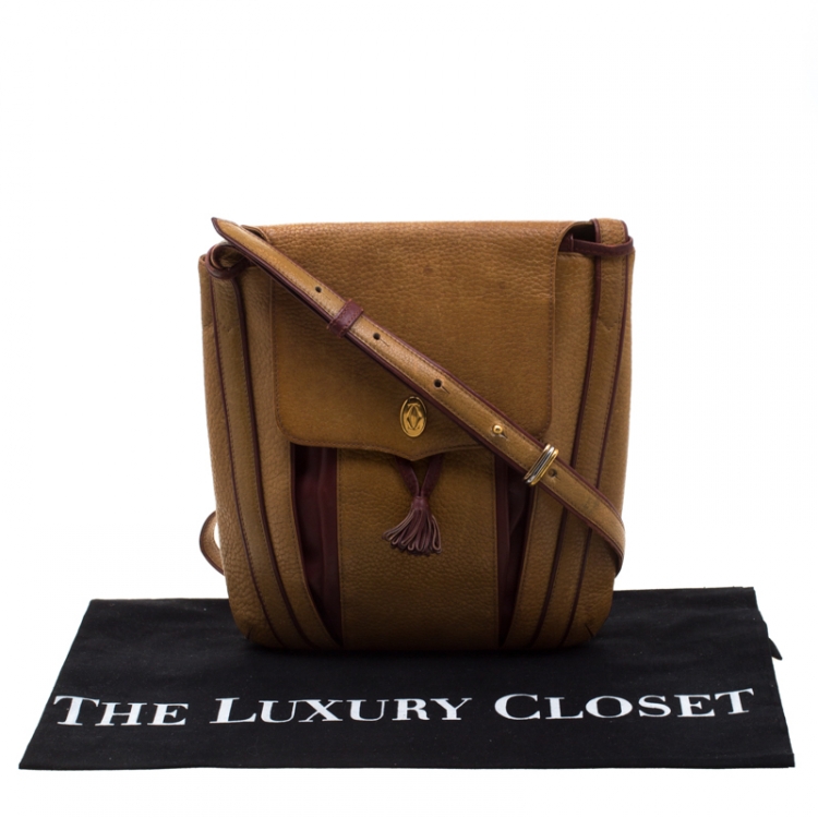 Pre Owned Cartier Tan/Burgundy Leather Must De Cartier Shoulder Bag