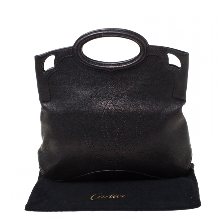 Pre Owned Cartier Metallic Black Leather Marcello De Cartier Foldover Clutch