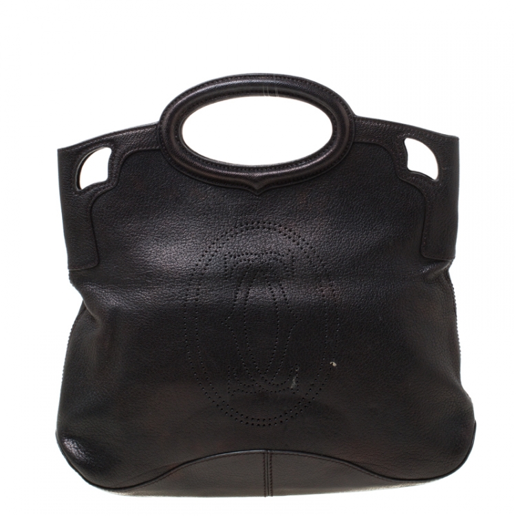 Pre Owned Cartier Metallic Black Leather Marcello De Cartier Foldover Clutch