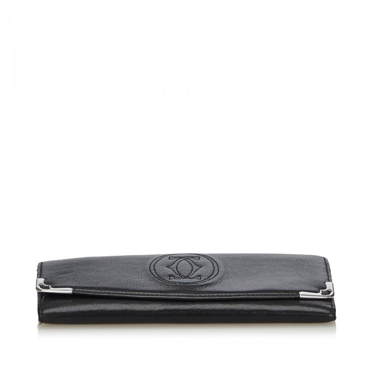 Pre Owned Cartier Black Leather Long Wallet