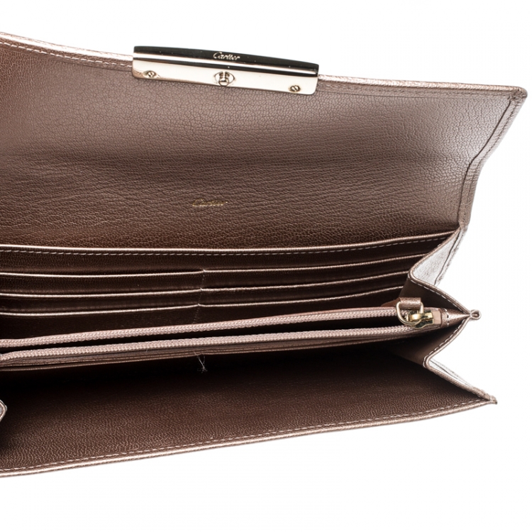 Pre Owned Cartier Metallic Peach Leather Continental Wallet