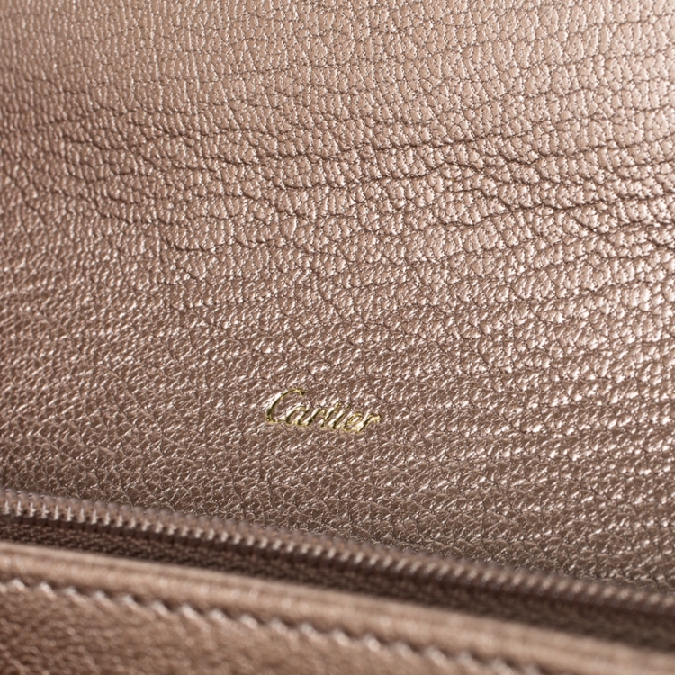Pre Owned Cartier Metallic Peach Leather Continental Wallet