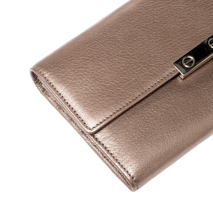 Pre Owned Cartier Metallic Peach Leather Continental Wallet