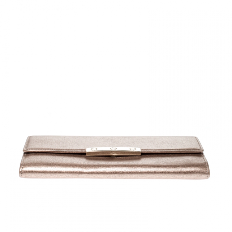 Pre Owned Cartier Metallic Peach Leather Continental Wallet