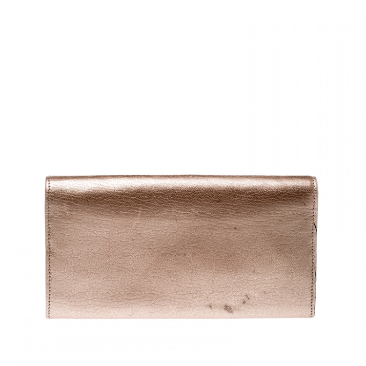 Pre Owned Cartier Metallic Peach Leather Continental Wallet
