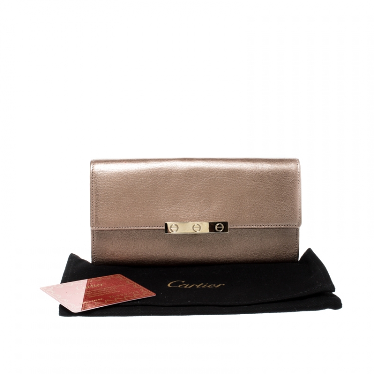 Pre Owned Cartier Metallic Peach Leather Continental Wallet