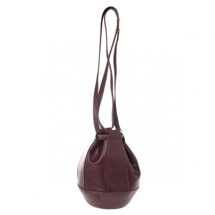 Pre Owned Cartier Burgundy Leather Bucket Bag
