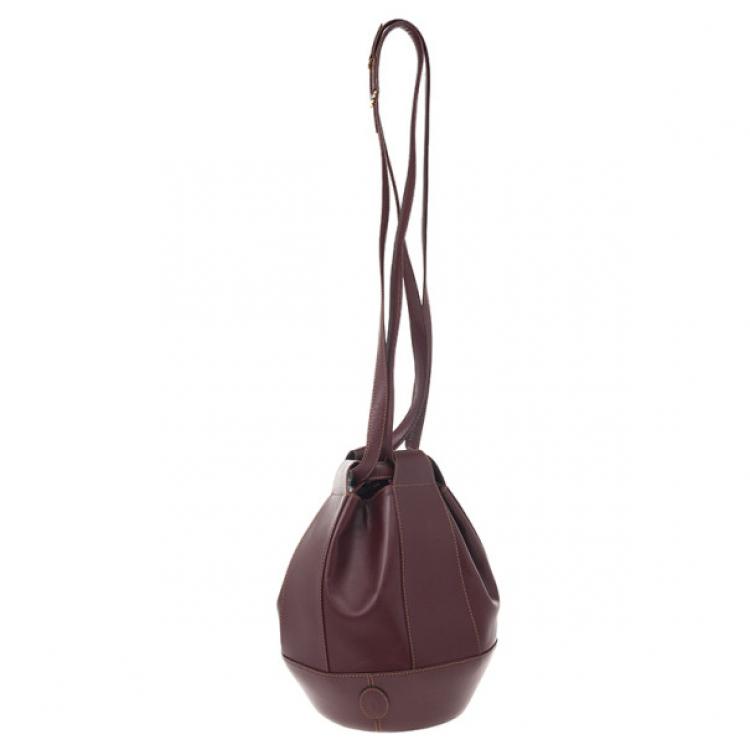 Pre Owned Cartier Burgundy Leather Bucket Bag