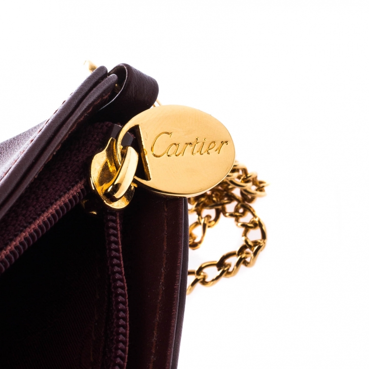Pre Owned Cartier Burgundy Leather Toiletry Pouch