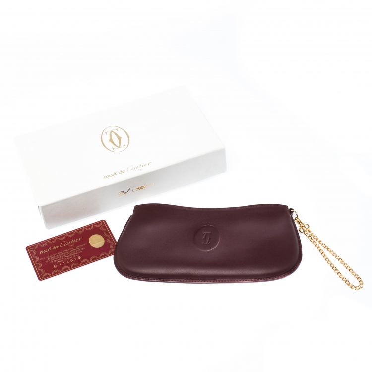 Pre Owned Cartier Burgundy Leather Toiletry Pouch