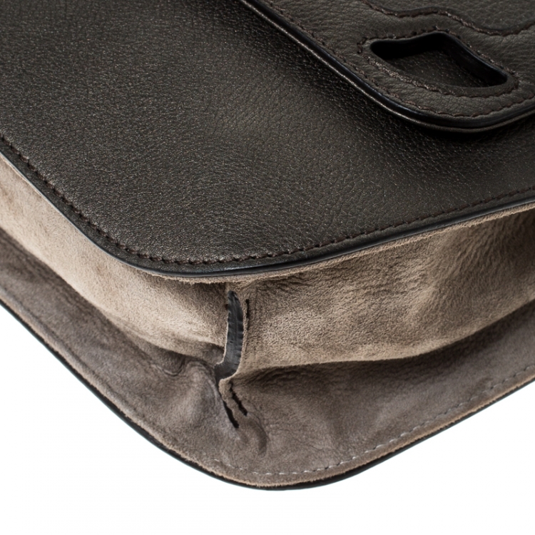 Pre Owned Cartier Grey Metallic Leather and Suede Flap Top Handle Bag 