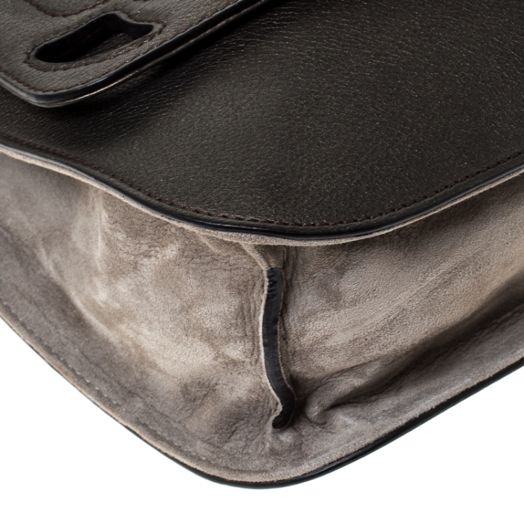 Pre Owned Cartier Grey Metallic Leather and Suede Flap Top Handle Bag 