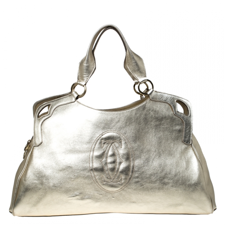 Pre Owned Cartier Gold Metallic Leather Large Marcello de Cartier Bag