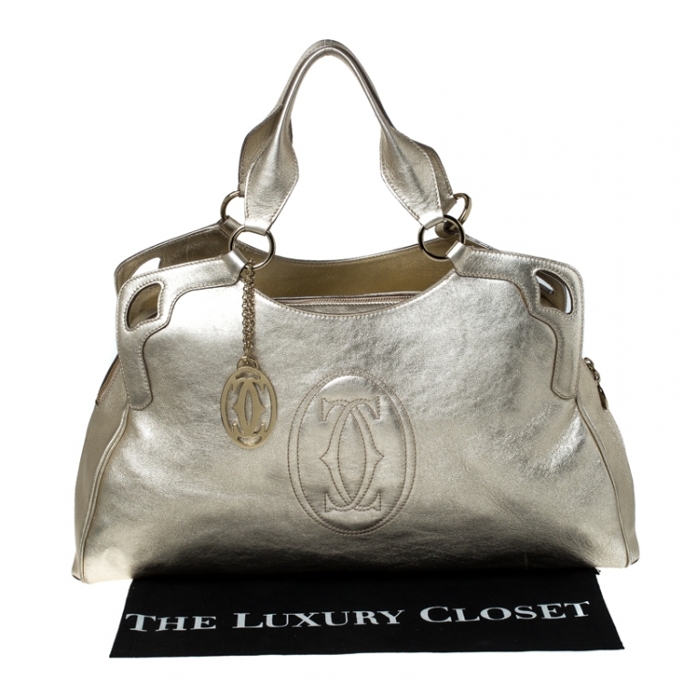 Pre Owned Cartier Gold Metallic Leather Large Marcello de Cartier Bag