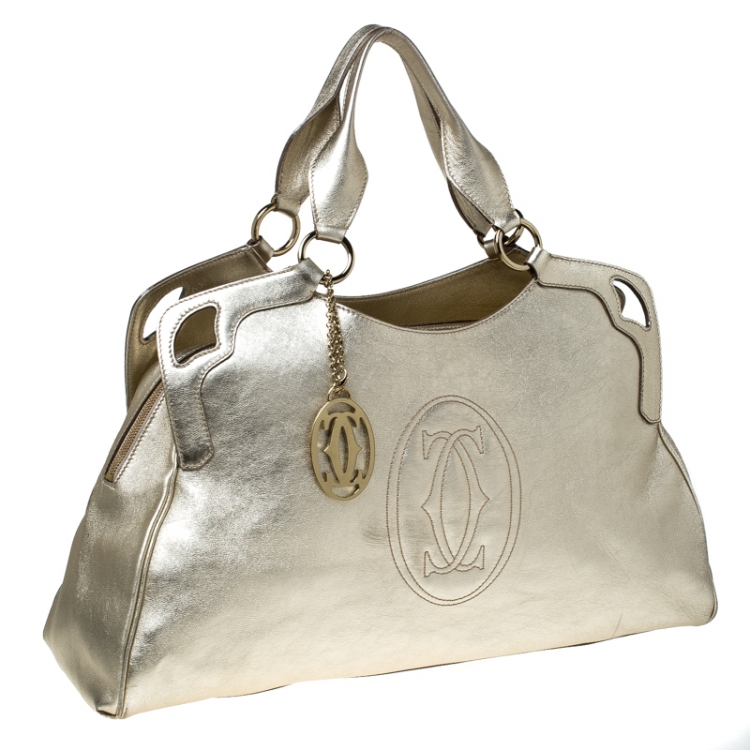 Pre Owned Cartier Gold Metallic Leather Large Marcello de Cartier Bag