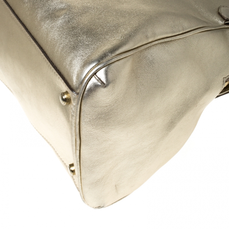 Pre Owned Cartier Gold Metallic Leather Large Marcello de Cartier Bag