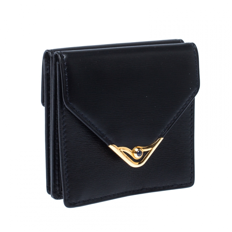 Pre Owned Cartier Black Sapphire Embellished Leather Coin Wallet