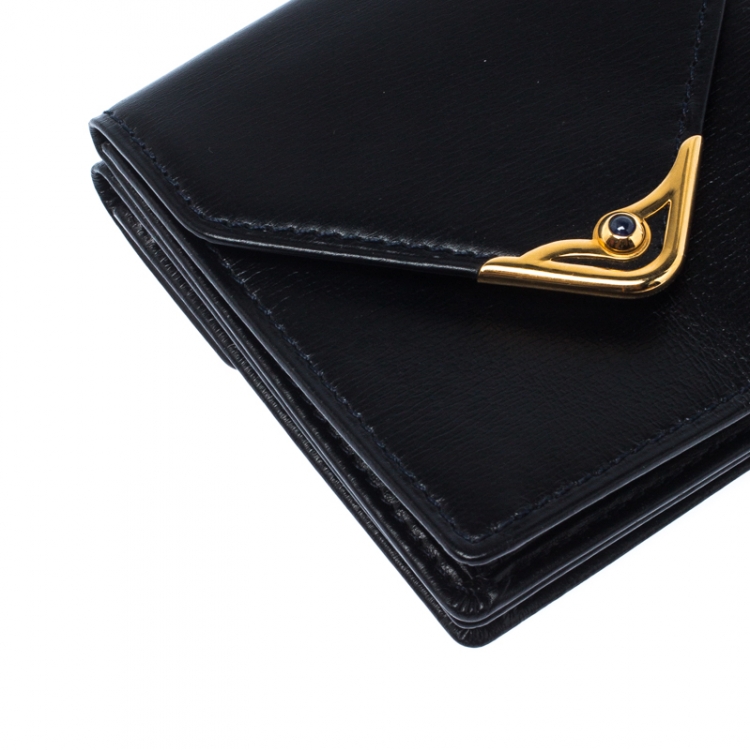 Pre Owned Cartier Black Sapphire Embellished Leather Coin Wallet