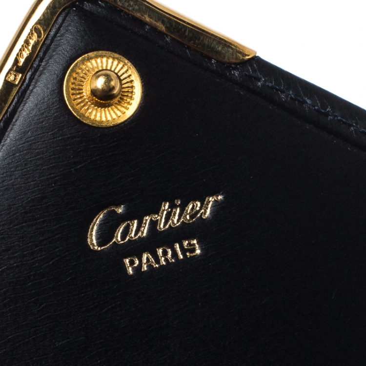 Pre Owned Cartier Black Sapphire Embellished Leather Coin Wallet