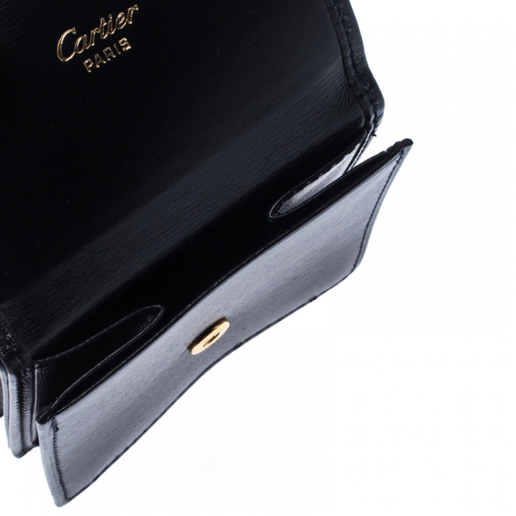 Pre Owned Cartier Black Sapphire Embellished Leather Coin Wallet