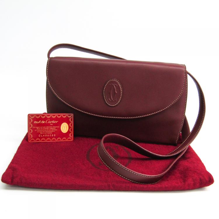 Pre Owned Cartier Bordeaux Leather Crossbody Bag