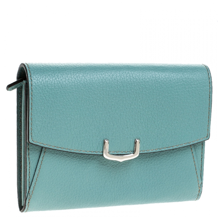 Pre Owned Cartier Sky Blue Leather C de Cartier Compact Wallet 