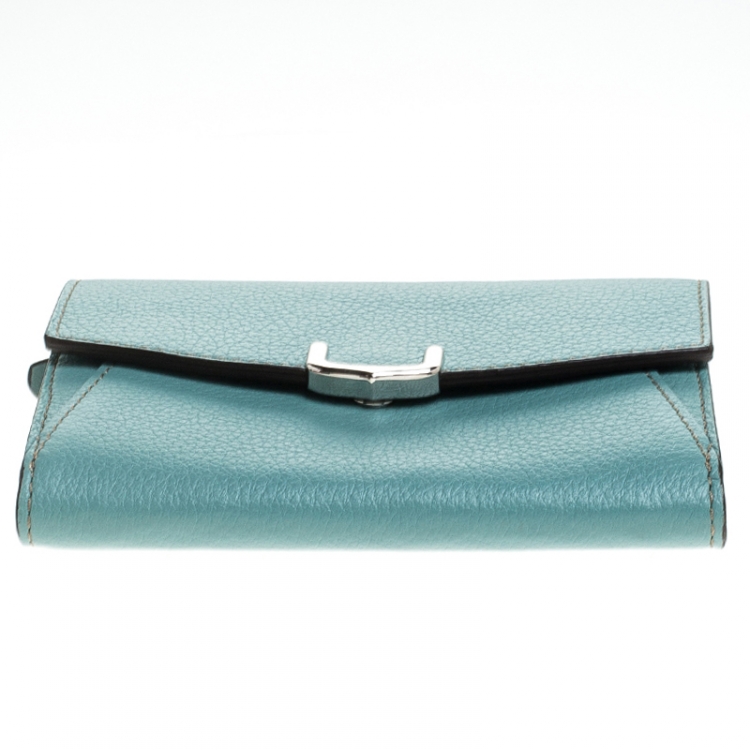 Pre Owned Cartier Sky Blue Leather C de Cartier Compact Wallet 
