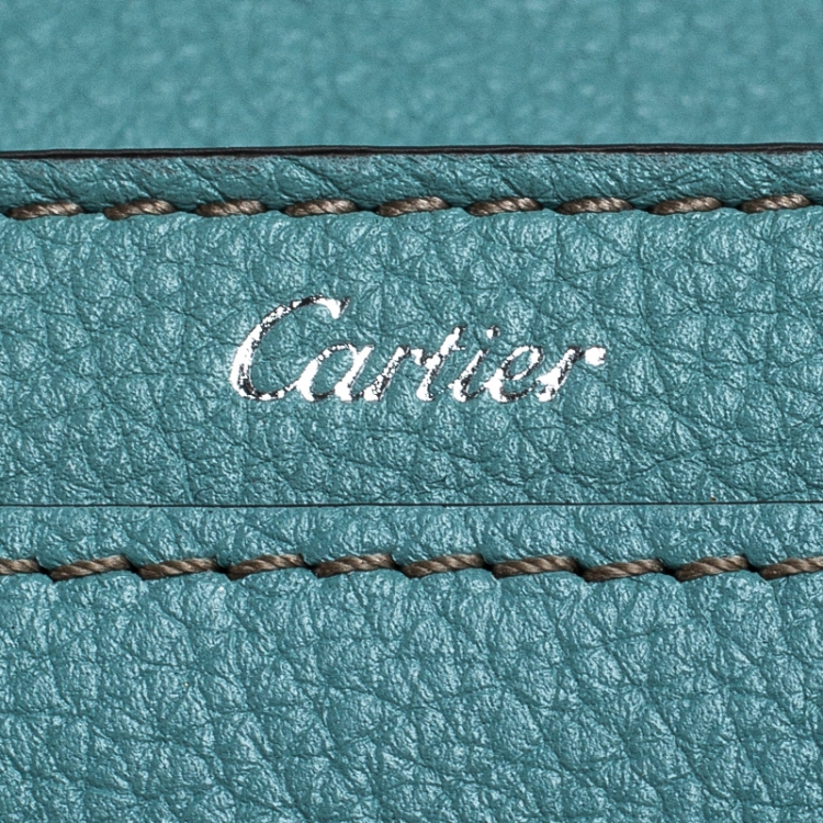 Pre Owned Cartier Sky Blue Leather C de Cartier Compact Wallet 