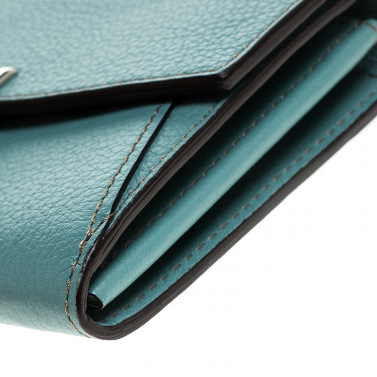 Pre Owned Cartier Sky Blue Leather C de Cartier Compact Wallet 