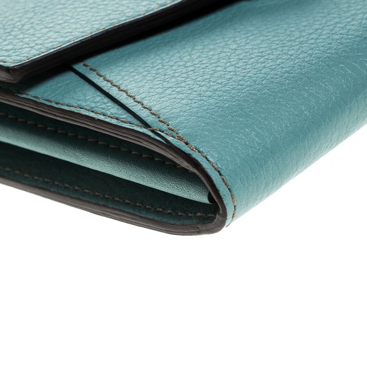 Pre Owned Cartier Sky Blue Leather C de Cartier Compact Wallet 