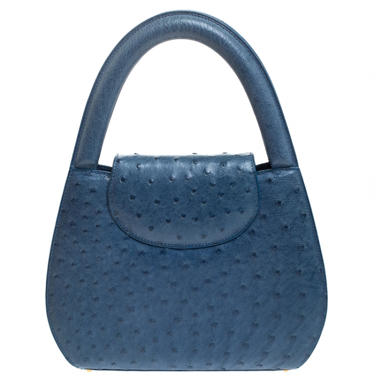 مملوكة مسبقًا Cartier Blue Ostrich Leather Panther Logo Satchel