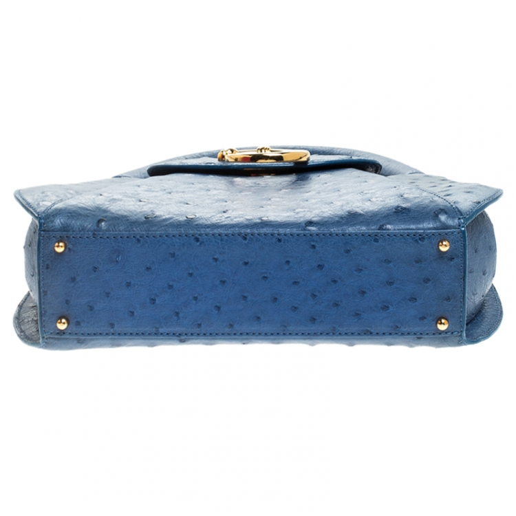 مملوكة مسبقًا Cartier Blue Ostrich Leather Panther Logo Satchel
