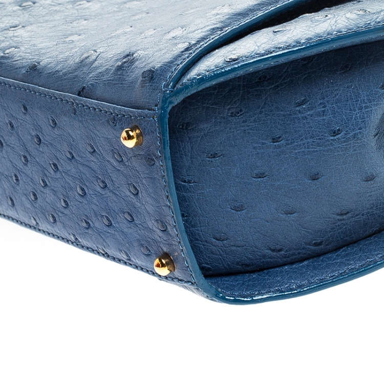 مملوكة مسبقًا Cartier Blue Ostrich Leather Panther Logo Satchel