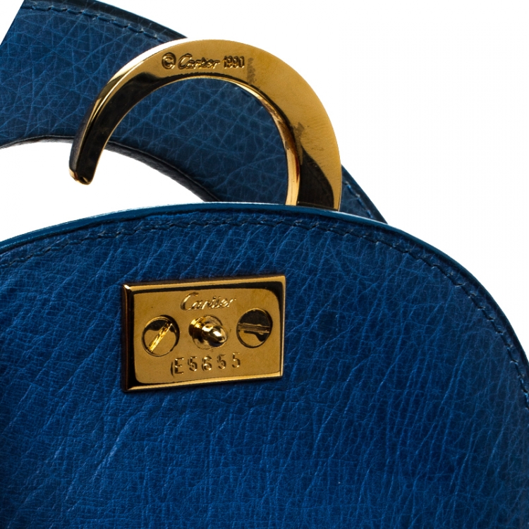 مملوكة مسبقًا Cartier Blue Ostrich Leather Panther Logo Satchel