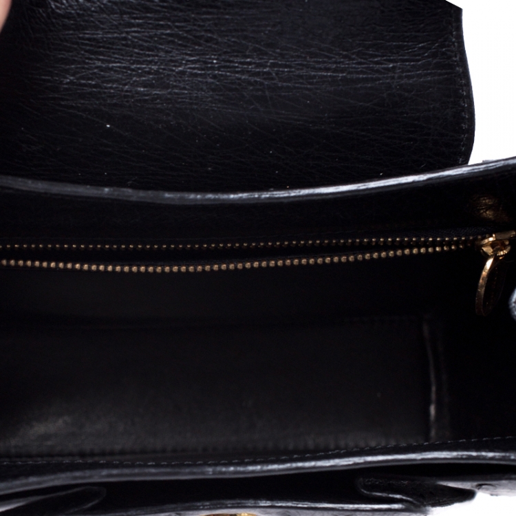 Pre Owned Cartier Black Ostrich Leather Panther Logo Satchel